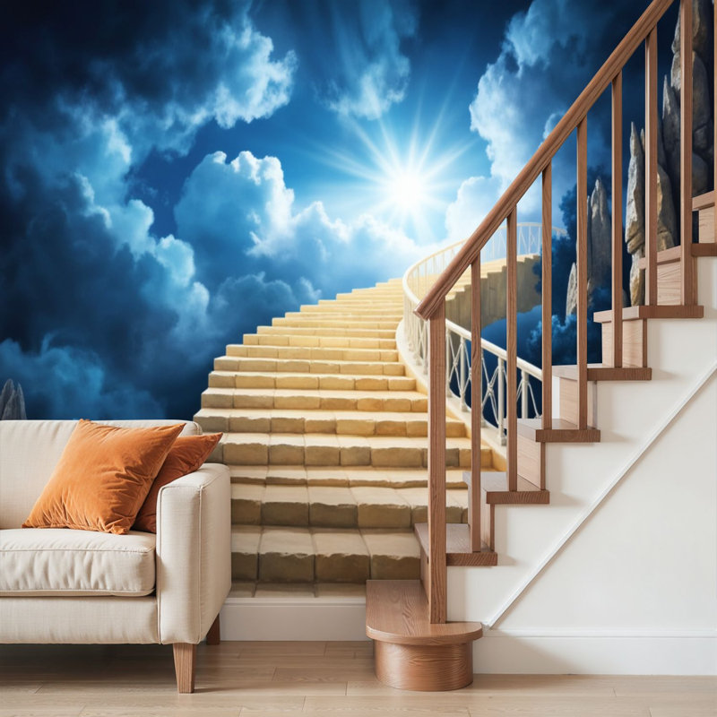 Papier peint adhésif pelez et collez, "Escalier vers le ciel au milieu des nuages bleus", "Falaises rocheuses", auto-adhésif et amovible