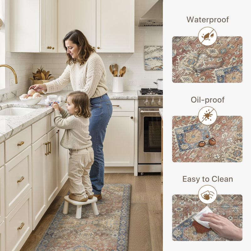Anti-Fatigue Anti-Slip Waterproof Kitchen Mat, Runner 17" x 59" + 17" x 30", RetroBrick