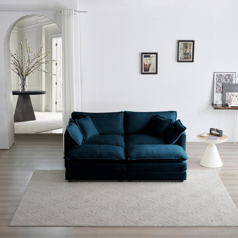 Canapé modulaire High 4 avec 2 places et repose-pieds en chenille bleue