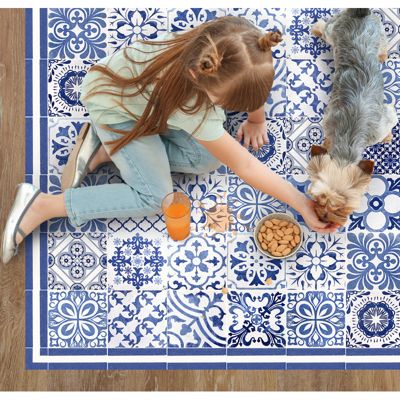 Elliona Vinyl Machine Printed Area Rug, Rectangle 3'3.4" x 4'4.4"