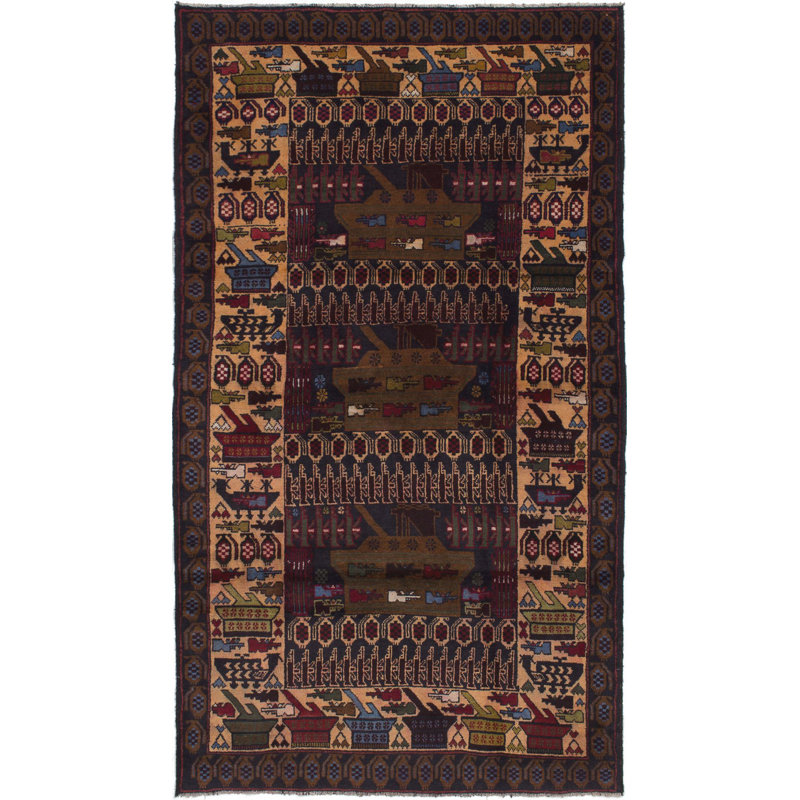Tapis unique en laine noué à la main brun de 4 pi x 7 pi 1 po Isolde