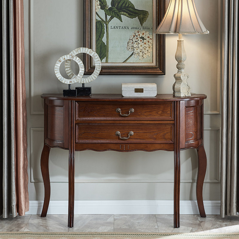 Console en bois massif en demi-cercle, Noyer, H 34,65 po x l 47,24 po x P 14,17 po