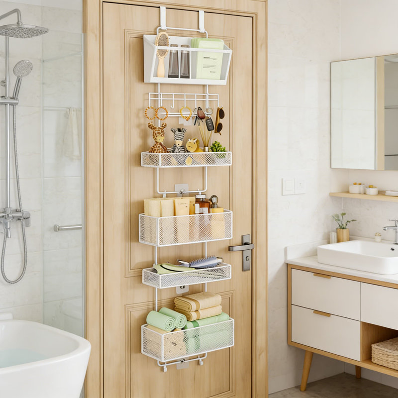 Rangement à suspendre au-dessus de la porte avec 6 tablettes et crochets, support de rangement à suspendre 2 pièces séparable pour la salle de bain, la cuisine, le placard, la chambre à coucher - Organisateur de porte multifonctionnel peu encombrant