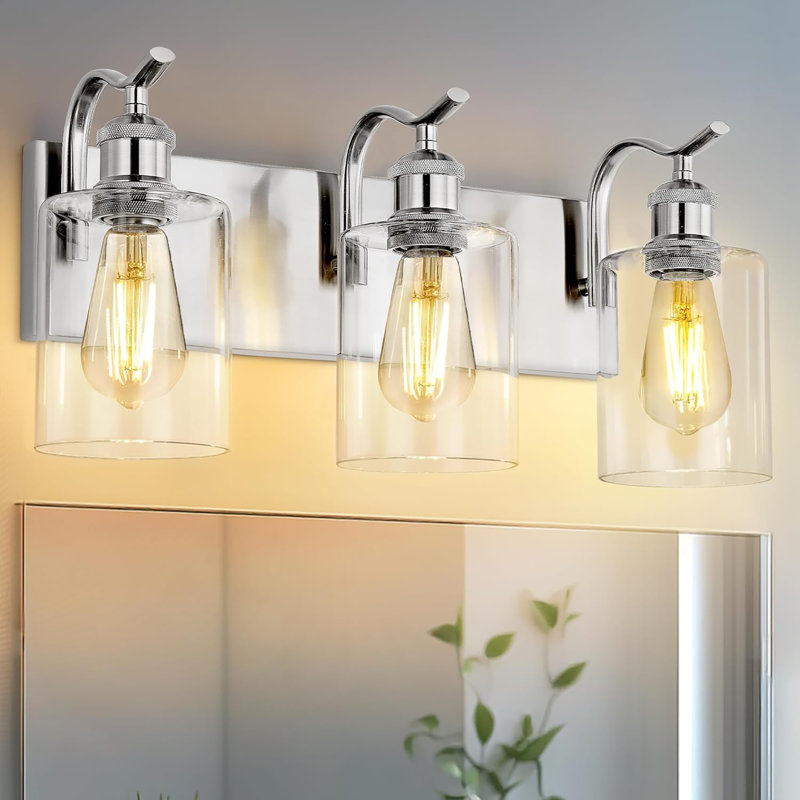 3-Light Bathroom Vanity Light, Wall Sconce, Modern Bathroom Light With Clear Glass, Brushed Nickel