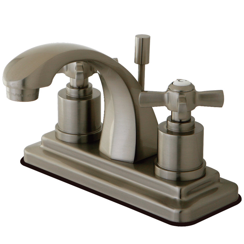 Kingston Brass Millennium Two-Handle 3-Hole Deck Mount 4" Centerset Bathroom Faucet with Brass Pop-Up, Brushed Nickel
