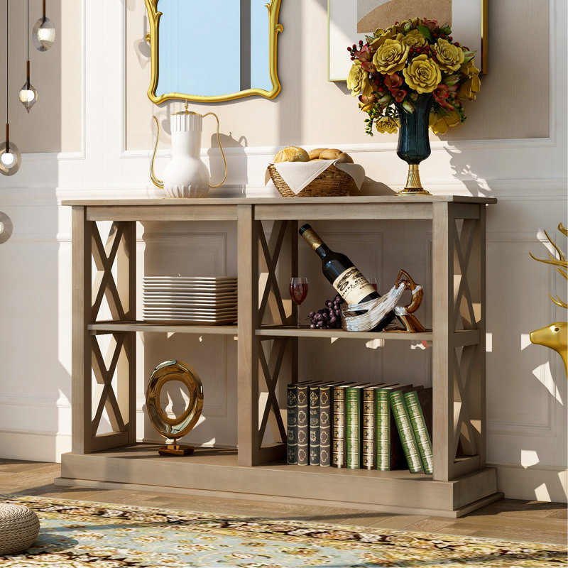 Console Trexm avec rangement ouvert et pieds en X, polyvalente pour divers espaces