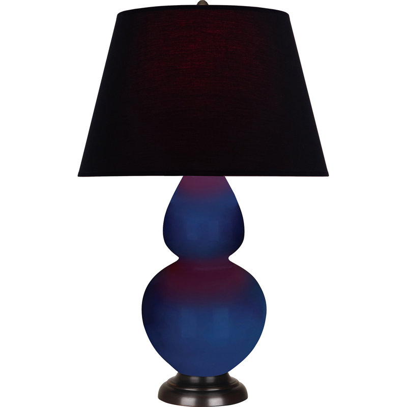 Lampe de table double gourde en céramique, Noir / Rouge, Cobalt émaillé / bronze, Bronze