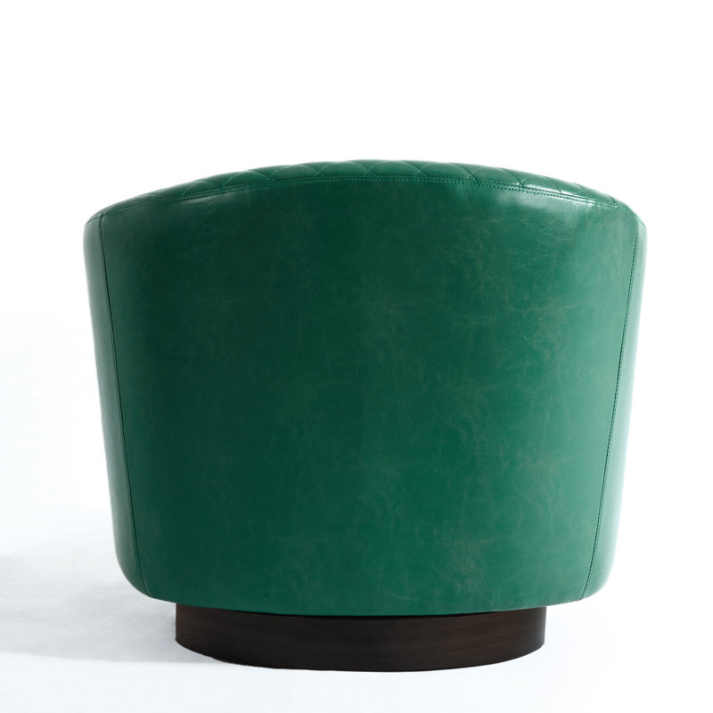 75.2Cm Wide Tufted Swivel Barrel Chair, Green Faux Leather