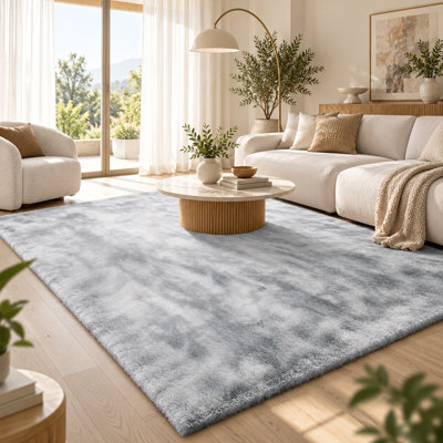 6' x 9' Modern Tie-Dye Light Gray Plush Shag Area Rug, Ultra-Soft Long-Pile Fluffy Furry Carpet with Non-Slip Backing for Living Room, Bedroom & Nursery