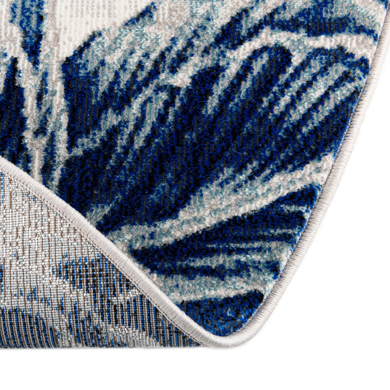 Tapis bleu marine à tissage unique, Rond 5 pi 3 po