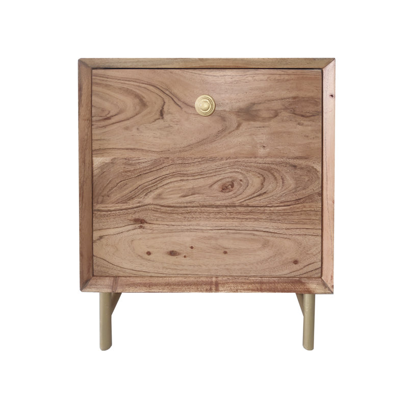 Carena 40cm W Solid Wood Bedside Table, Brown/Yellow