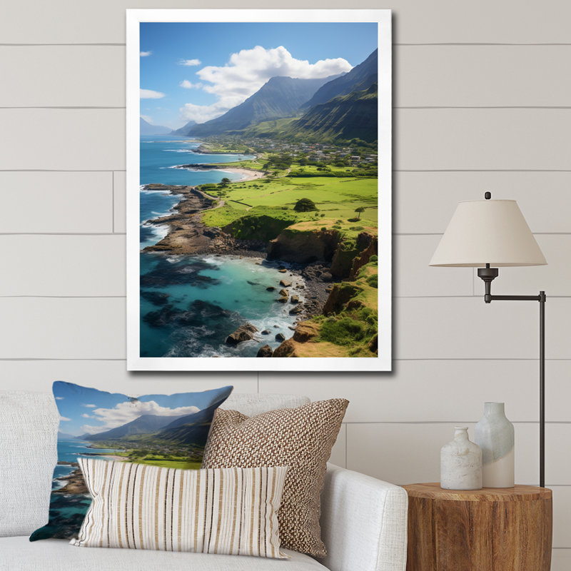Hawaï, paysage d'Hawaï II - art mural d'Hawaï, H 32 po x l 16 po x P 1 po, Cadre simple blanc