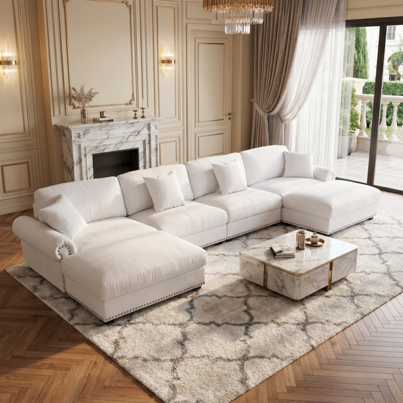 Canapé modulaire en tissu avec 2 repose-pieds errett, Polyester blanc