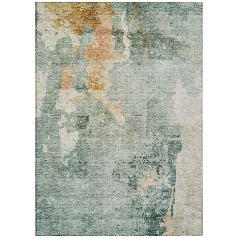 Tapis extérieur lavable abstrait bleu cuivre et gris 9 pi x 12 pi
