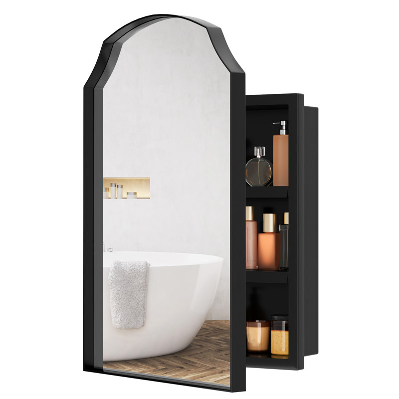 Armoire de salle de bain murale à miroir Arched, Noir