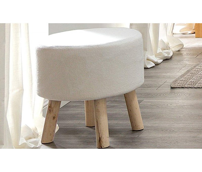 Ensemble de repose-pieds contemporain 2 pièces, revêtement blanc / naturel et pieds en bois inclinés