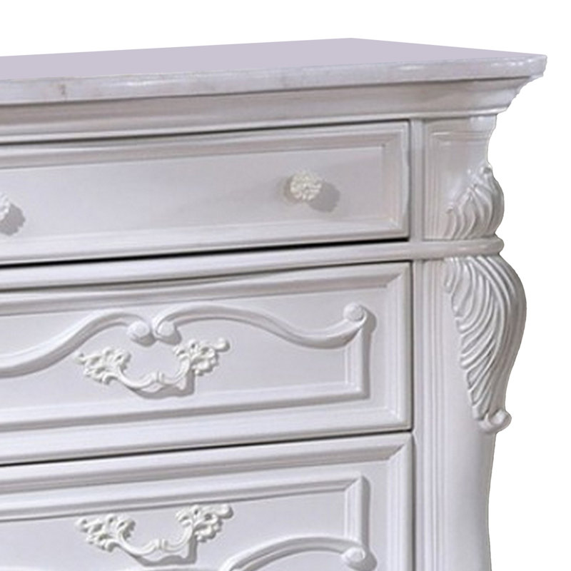 Venta White Solid Wood 3 Drawer Nightstand with Carved Details