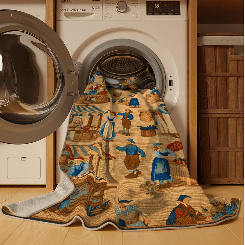Tapis brun français lavable à la machine, Rond 4 pi