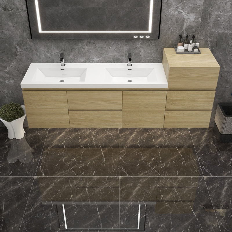 Moreno Bailey 78.5'' Double Bathroom Vanity with Acrylic Top, White Oak