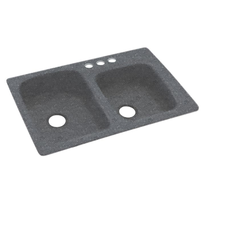 33'' L Double Bowl Solid Surface Kitchen Sink, 3 Hole, Tahiti Desert