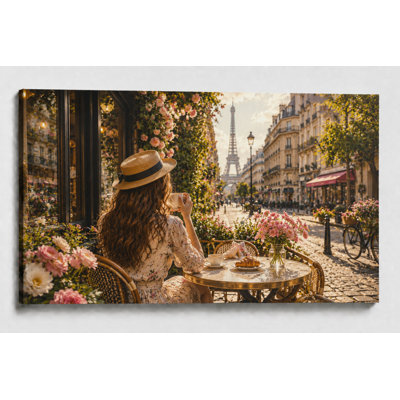 Grand Paris Café Tour Eiffel, impression sur toile, bistro français, photographie florale, paysage urbain, décor pour la cuisine, salle à manger, salon, impression sur toile 24 x 36 pouces - prête à être accrochée