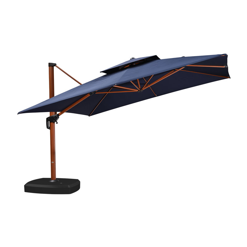 Parasol en porte-à-faux carré en bois avec pieds à roulettes 12 pi Rosalei, bleu marine, Marine, L 144 po x P 144 po