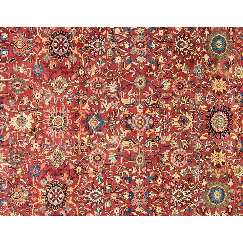 Tapis rouge et bleu marine noué à la main de haute qualité