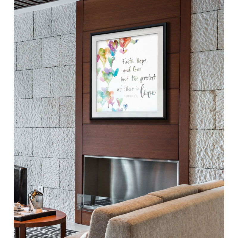 Faith, Hope and Love - impression d'art textuel, H 17,5 po x l 17,5 po x P 1,5 po, Cadre noir