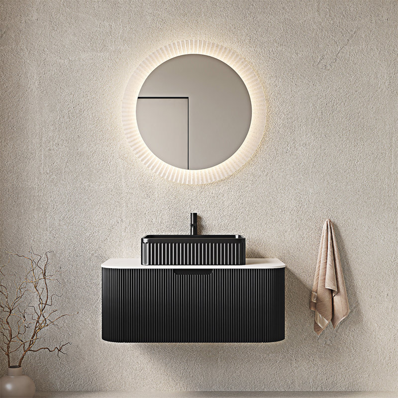 Meuble-lavabo mural flottant avec lavabo, Noir, Noir, 36"
