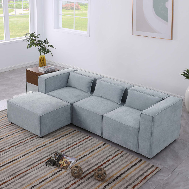 Canapé modulaire rembourré Chenille, Bleu grisâtre, H 26,4 po x l 80,5 po x P 33,5 po
