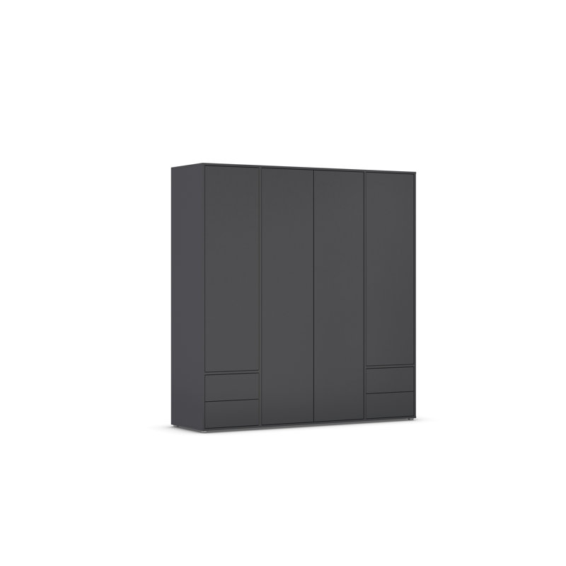 Hinged door wardrobe NABILA with push-to-open function MADE IN GERMANY, Grey Metallic, 194cm H x 140cm W x 53cm D