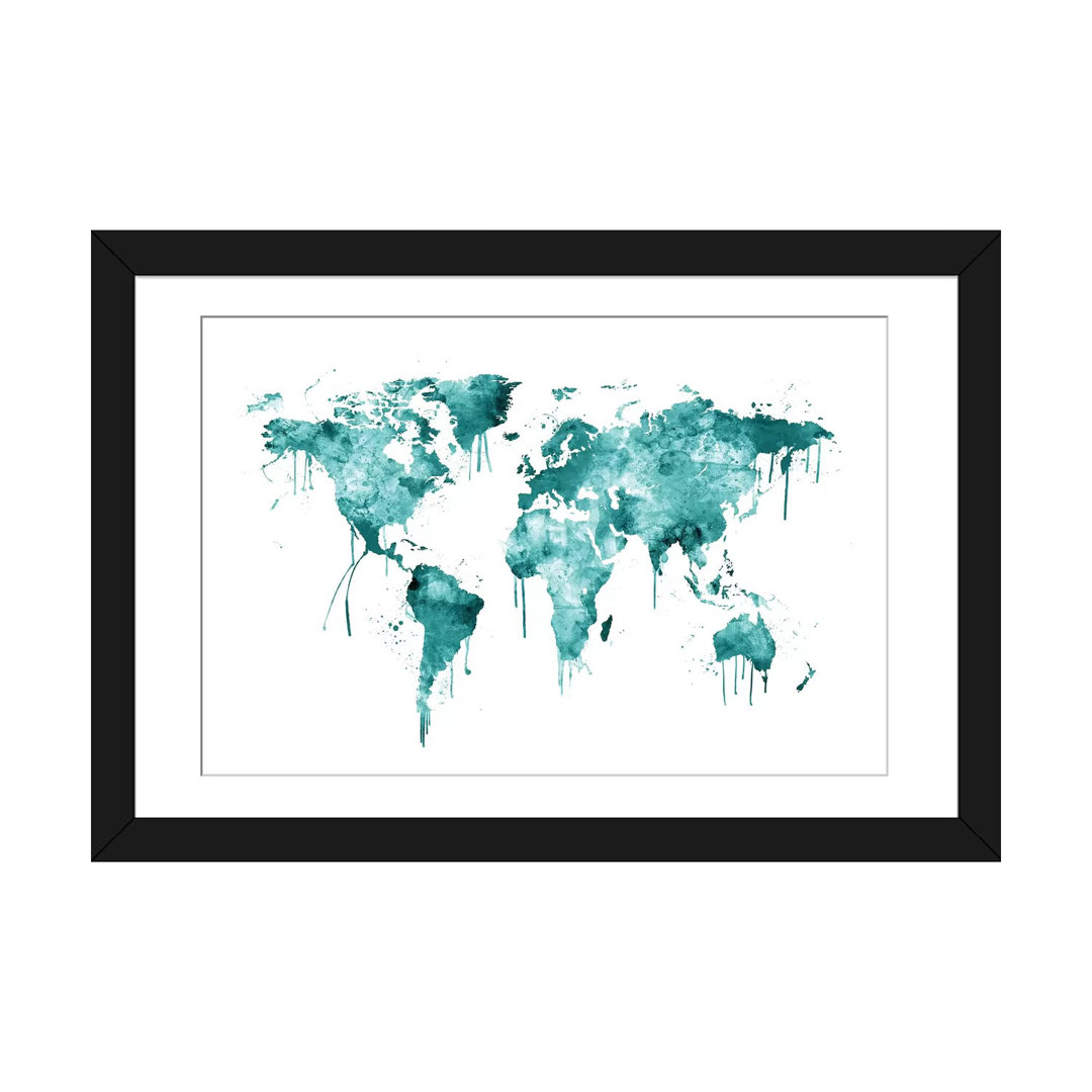 " Watercolor Map Of The World Map, Teal " by Michael Tompsett East Urban Home Mat 
