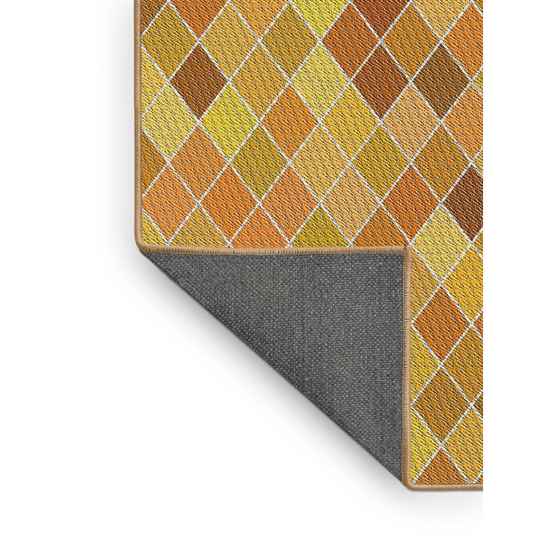 Tapis de zone doré/orange à motifs, Rectangle 7 pi x 10 pi