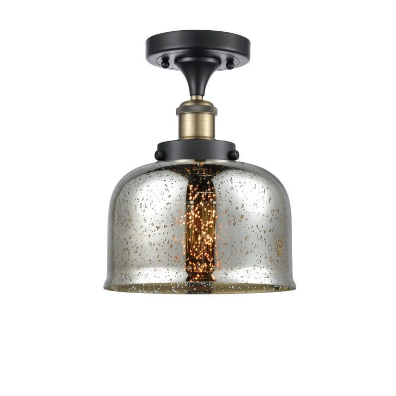 Plafonnier semi-encastré 1 lumière Alixs, Noir / laiton antique, H 13 po x l 8 po x P 8 po, Ampoule non incluse