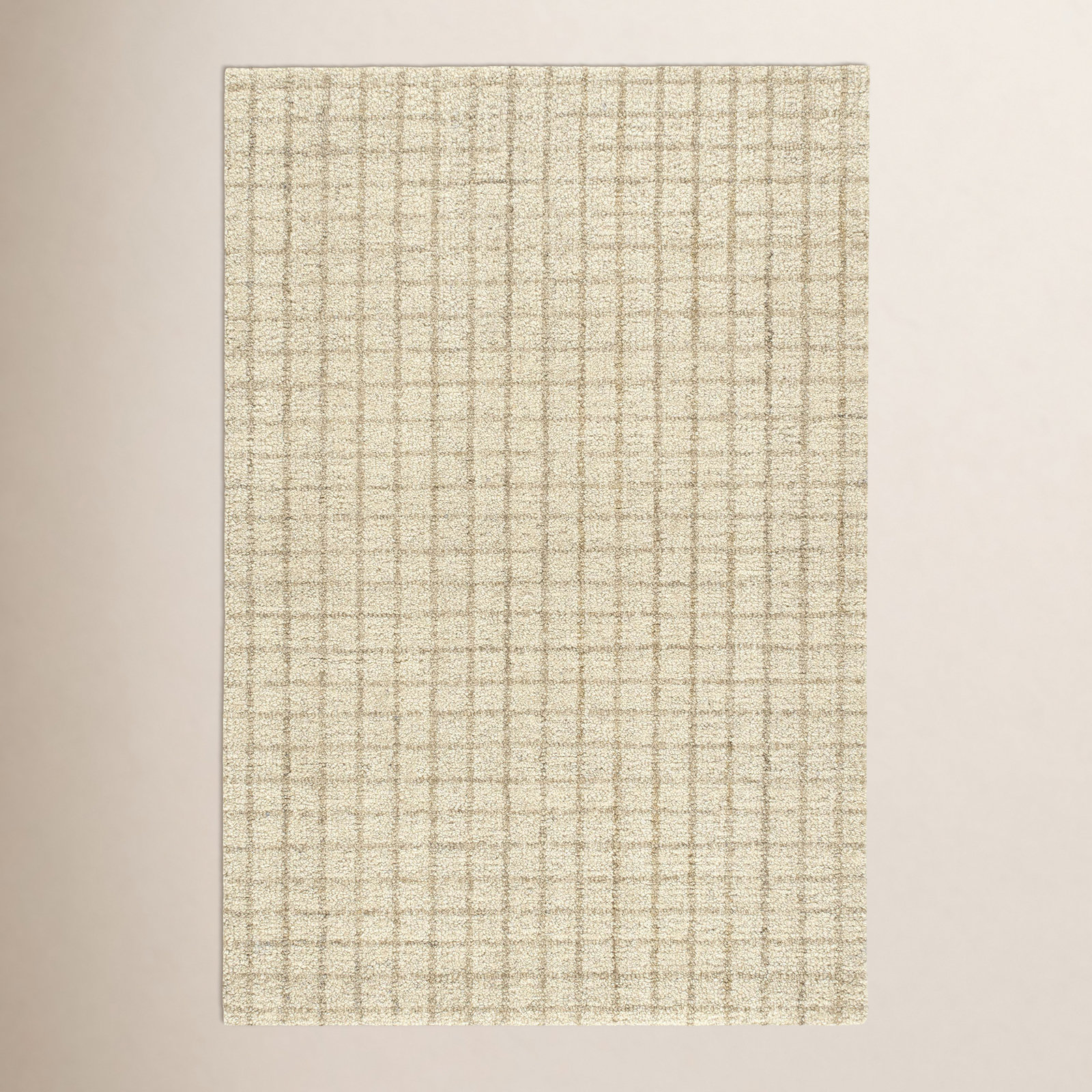Conall Natural Hand-Hooked Plaid Wool Rug, Rectangle 5' x 8'