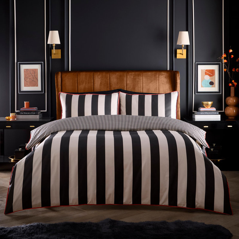 Laurence Llewelyn-Bowen Festivo Circus Stripe Duvet Cover Set Black, King Duvet Cover Set + 2 Pillowcases