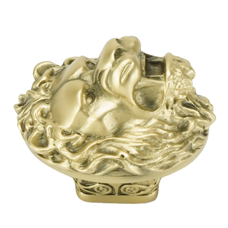EDGAR BEREBI LION IN WINTER KNOB IN FLORENTINE GOLD PLATE