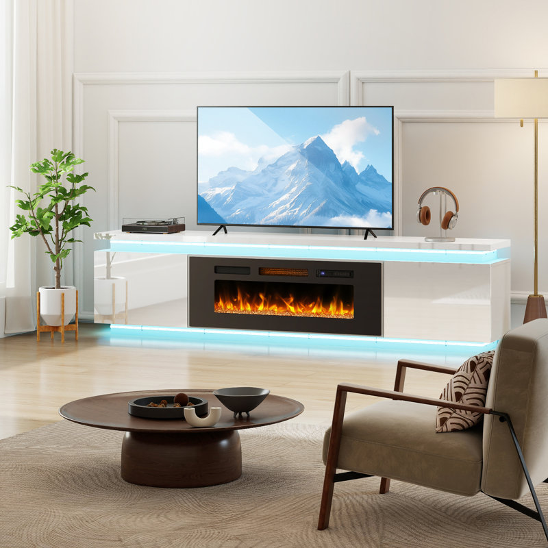 TV Stand Fireplace for TVs up to 78" Fireplace, 52.1cm H x 210.1cm L x 35.1cm W, White