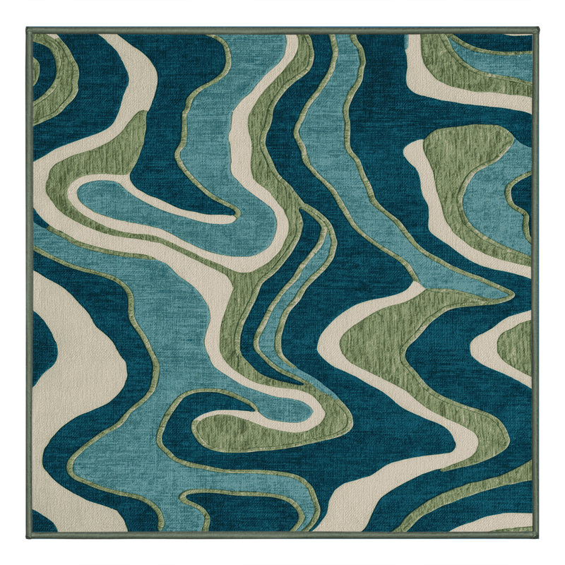 Machine Washable Nature Green Area Rug, Square 4'