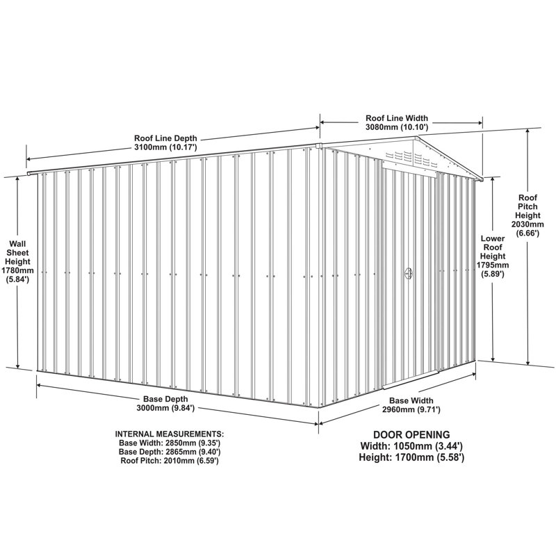 Globel 10 X 10 Apex Green Metal Shed, Green