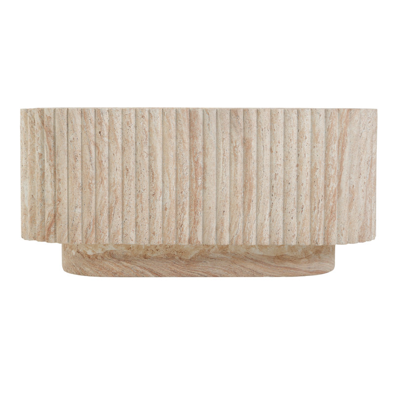 Table basse contemporaine en faux travertin avec plateau carré arrondi Nellis