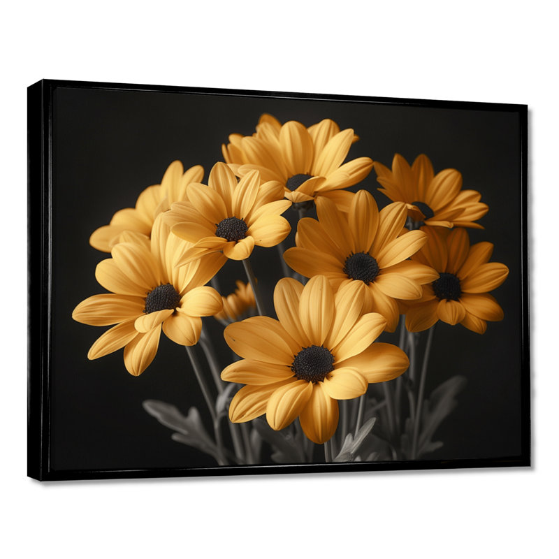  «Yellow Black Fragrant Fusion Mums - Mums, art mural, Cadre flottant noir, bois massif, H 12 po x l 20 po