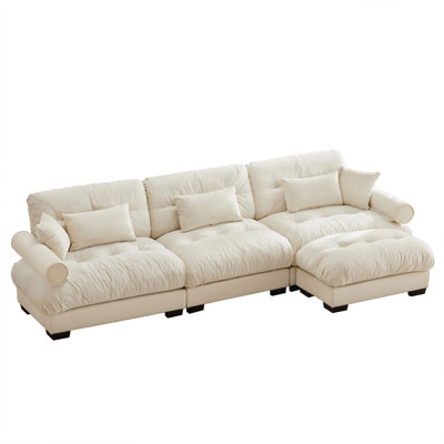 Comfort Oversized Modular Velvet Sectional Sofa Couch With Movable Ottoman,Corner Sectional With Bolstered Armrests, Deep Seat Cloud Couch, Convertible L Shaped Couch For Living Room