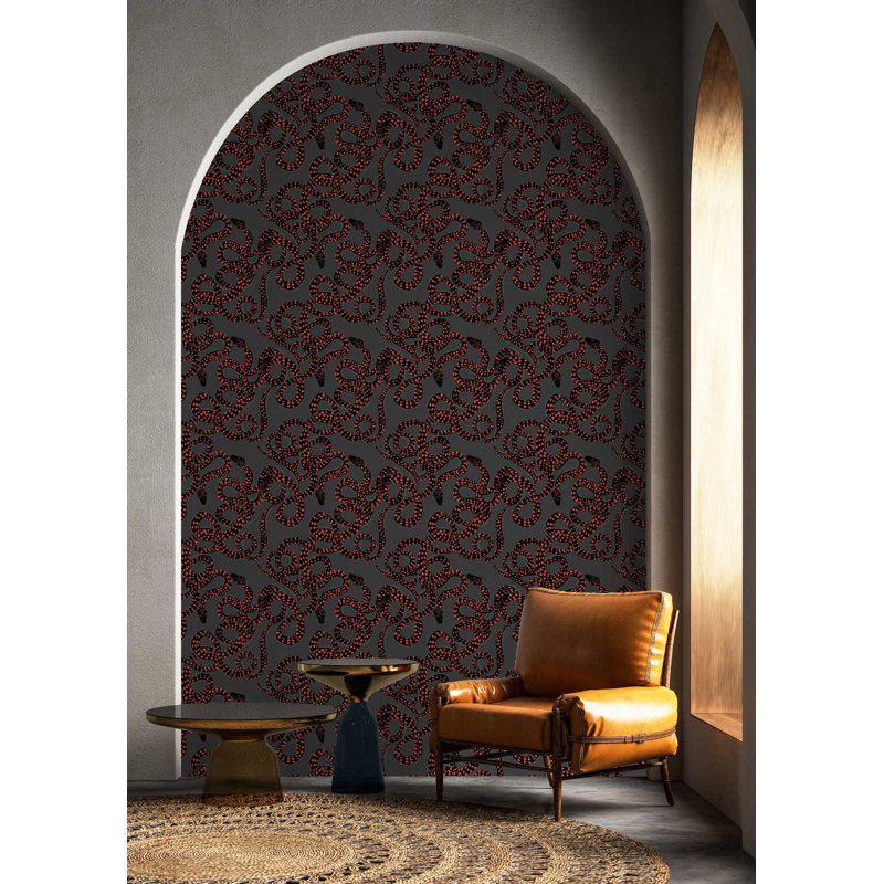 Snakes 33' L x 20.5" W  Wallpaper Roll, Red