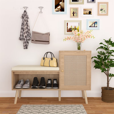 Banc de rangement polyvalent pour chaussures 2 en 1 avec tablettes réglables et coussin