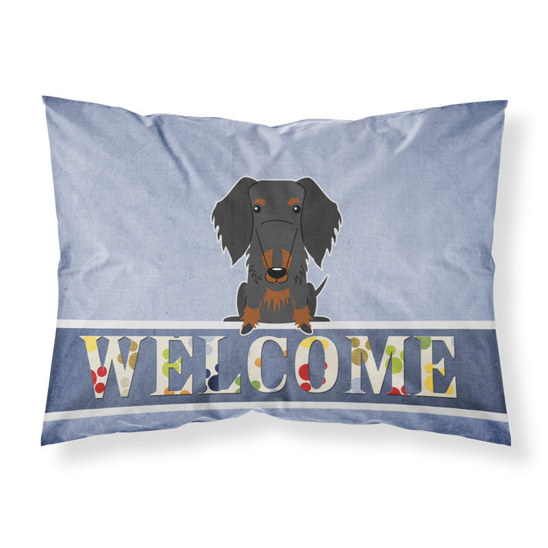 Taie d’oreiller welcome, Teckel à poil dur noir et brun