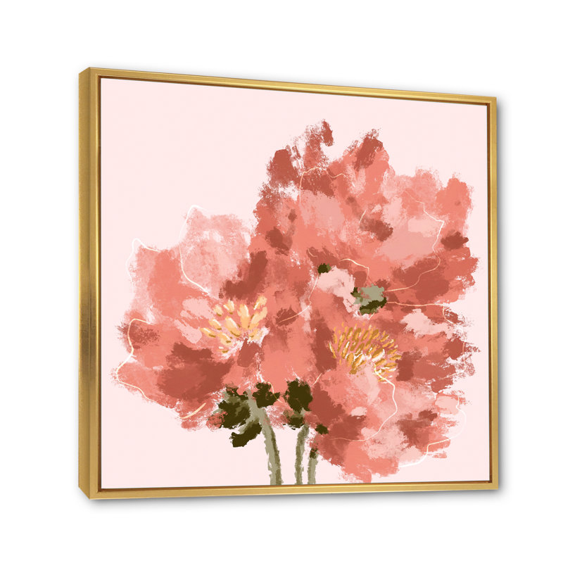 Bouquet de pivoines, fleurs, art mural traditionnel sur toile, H 16 po x l 16 po x P 1 po, Toile avec cadre flottant or
