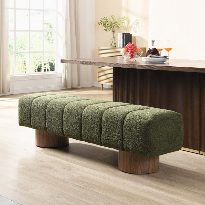 Boucle Fabric Upholstered Bench, Tool-Free Assembly, Sturdy Support for Multiple Spaces