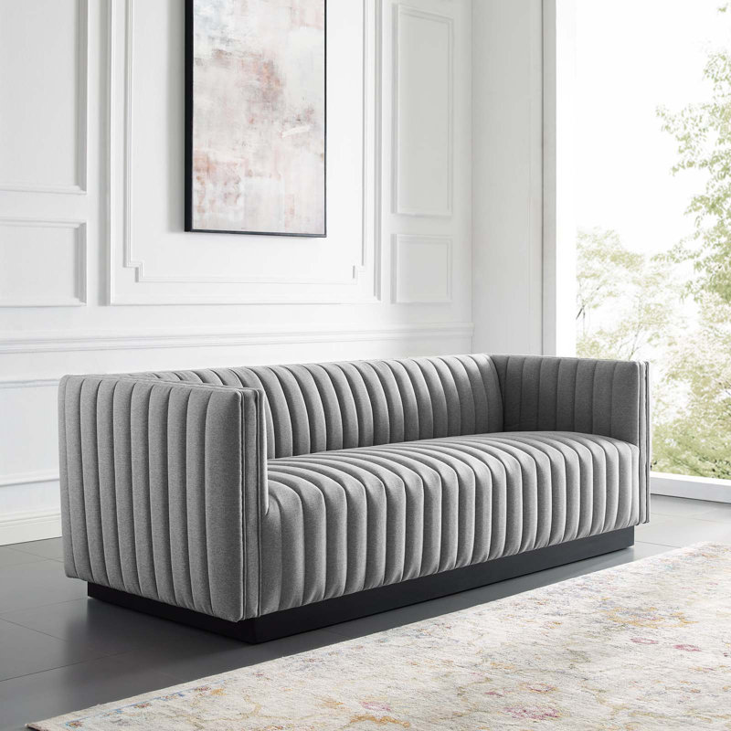 Modway Conjure Channel Tufted Velvet Sofa, Light Grey Velvet