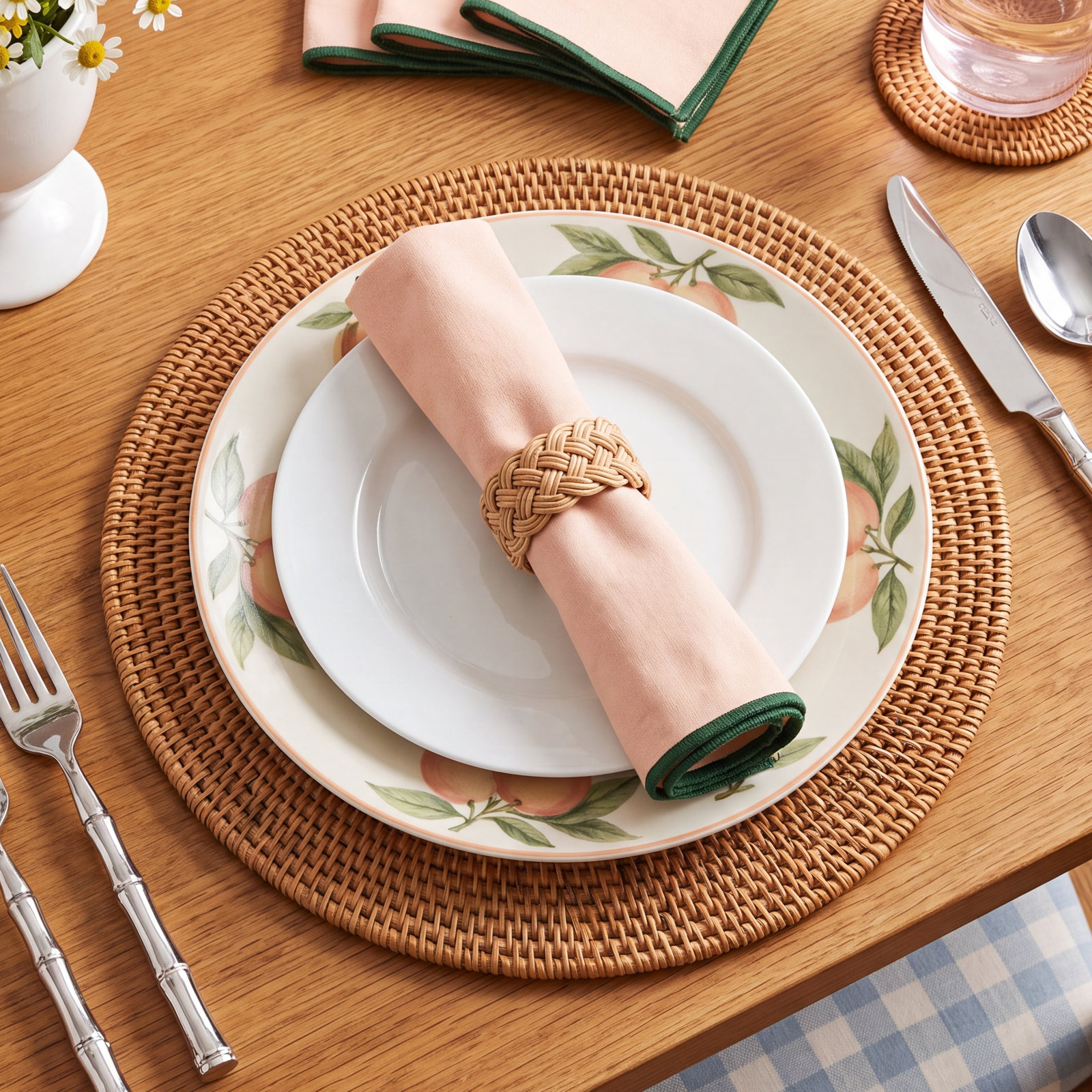 Cotton Blend Napkin, Blush/Pine